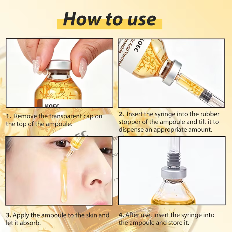 Sérum Ampoule Visage à l'Acide Kojique et au Curcuma avec Niacinamide – Essence Hydratante et Nourrissante en Profondeur