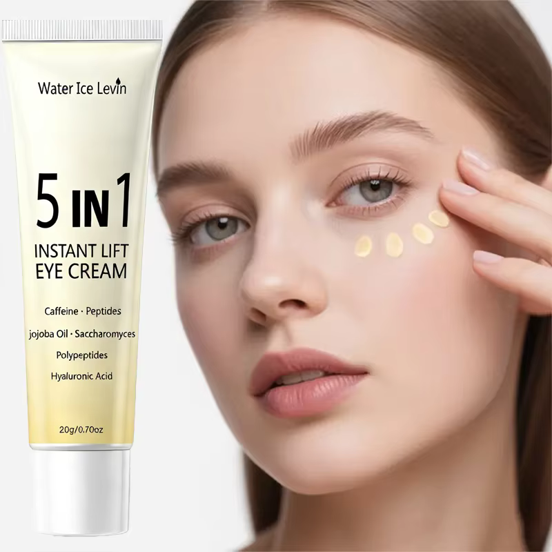 Crème pour les yeux à effet liftant instantané 5 en 1. Résultats en 2 minutes. Lisse les poches sous les yeux, raffermit, hydrate en profondeur. Peptides de caféine, acide hyaluronique. 20g.