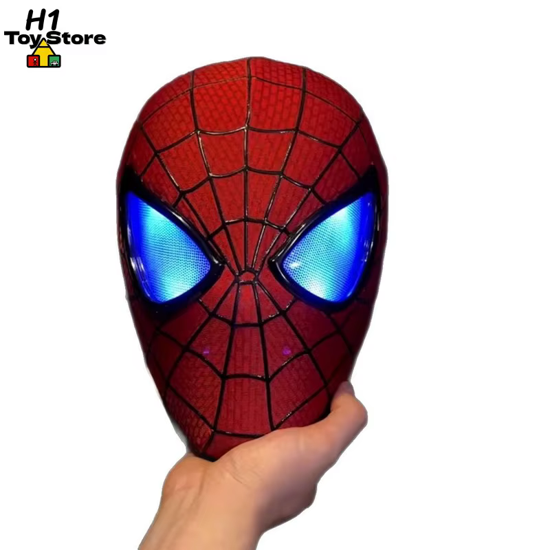Masque lumineux Spider-Man à activation automatique avec yeux motorisés et contrôle par anneau, échelle 1:1, portable, objet de collection pour cosplay