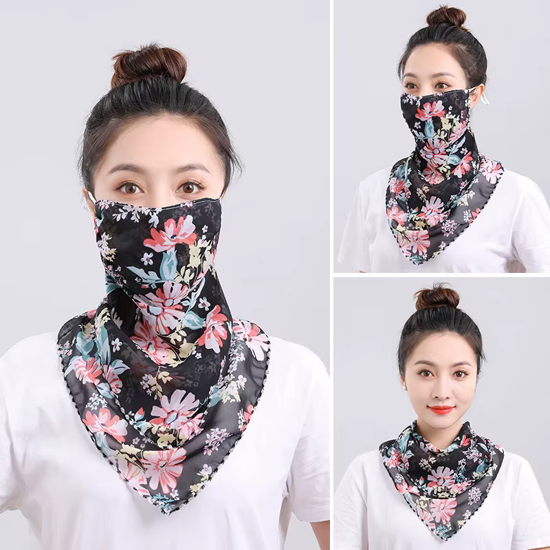 UPF 50+ Protection solaire voile facial écharpe-masque de cou en mousseline de soie respirante pour voyage en plein air cyclisme filtre UV couverture légère
