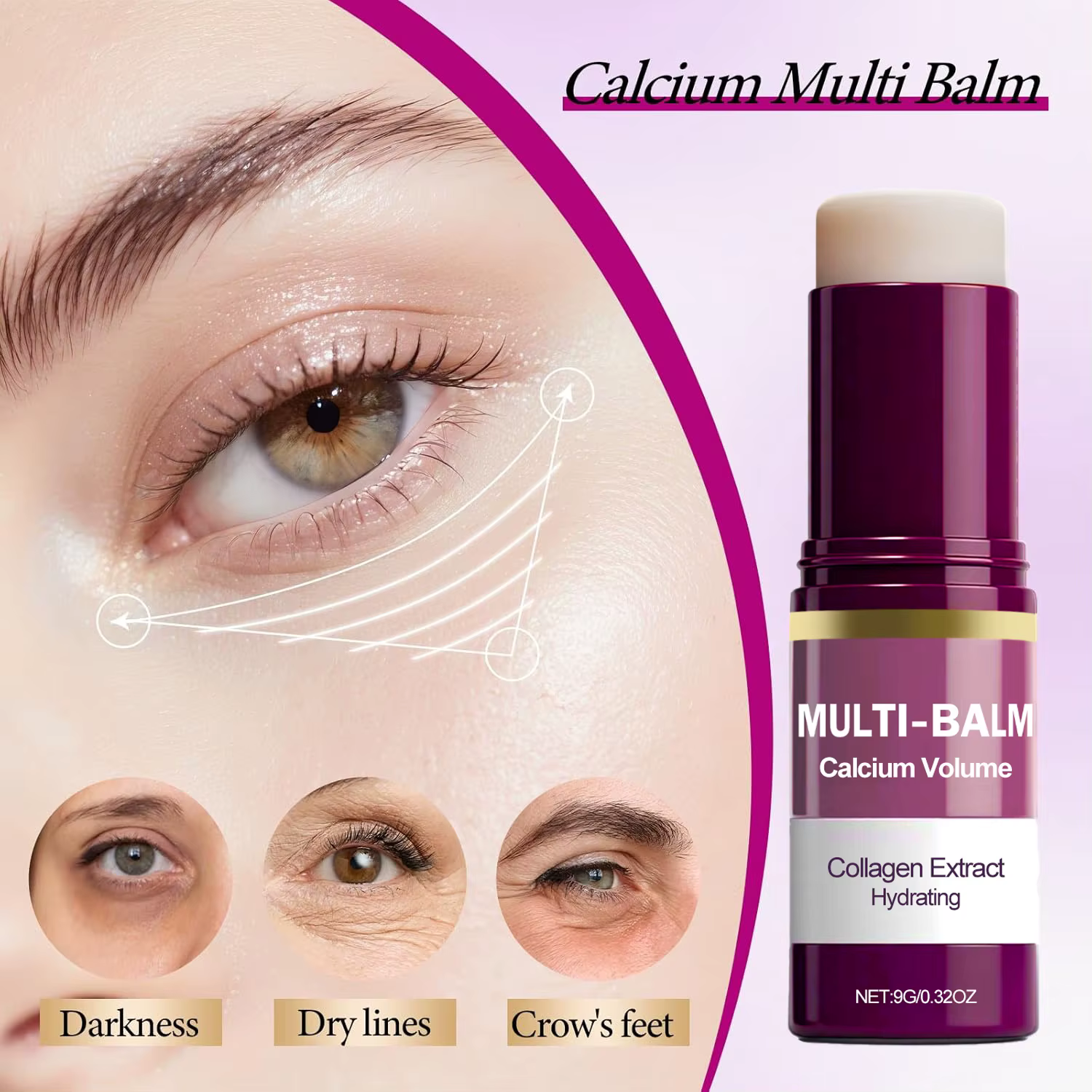 Stick multi-baume hydratant et raffermissant au calcium coréen - Soin anti-rides infusé au collagène