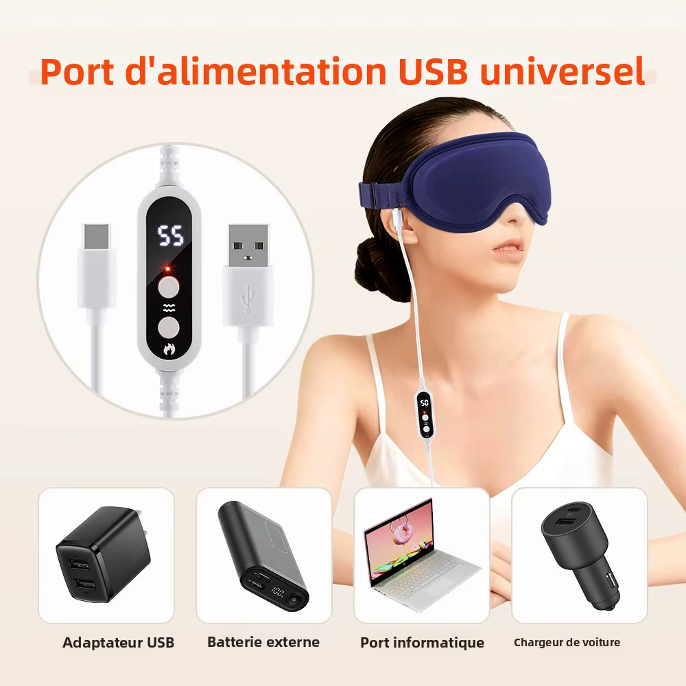 Masque Yeux Chauffant Masseur Oculaire 3D Vibration Compress Chaude Anti-Cernes Poches Occultant Aide Sommeil Spa Voyage