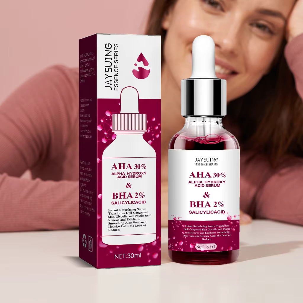 Sérum Resurfaçant 30% AHA BHA à l'Acide Glycolique – Purifie les Pores Obstrués, Lisse la Peau Terne, Apaise les Rougeurs à l'Aloe, Essence Exfoliante Douce