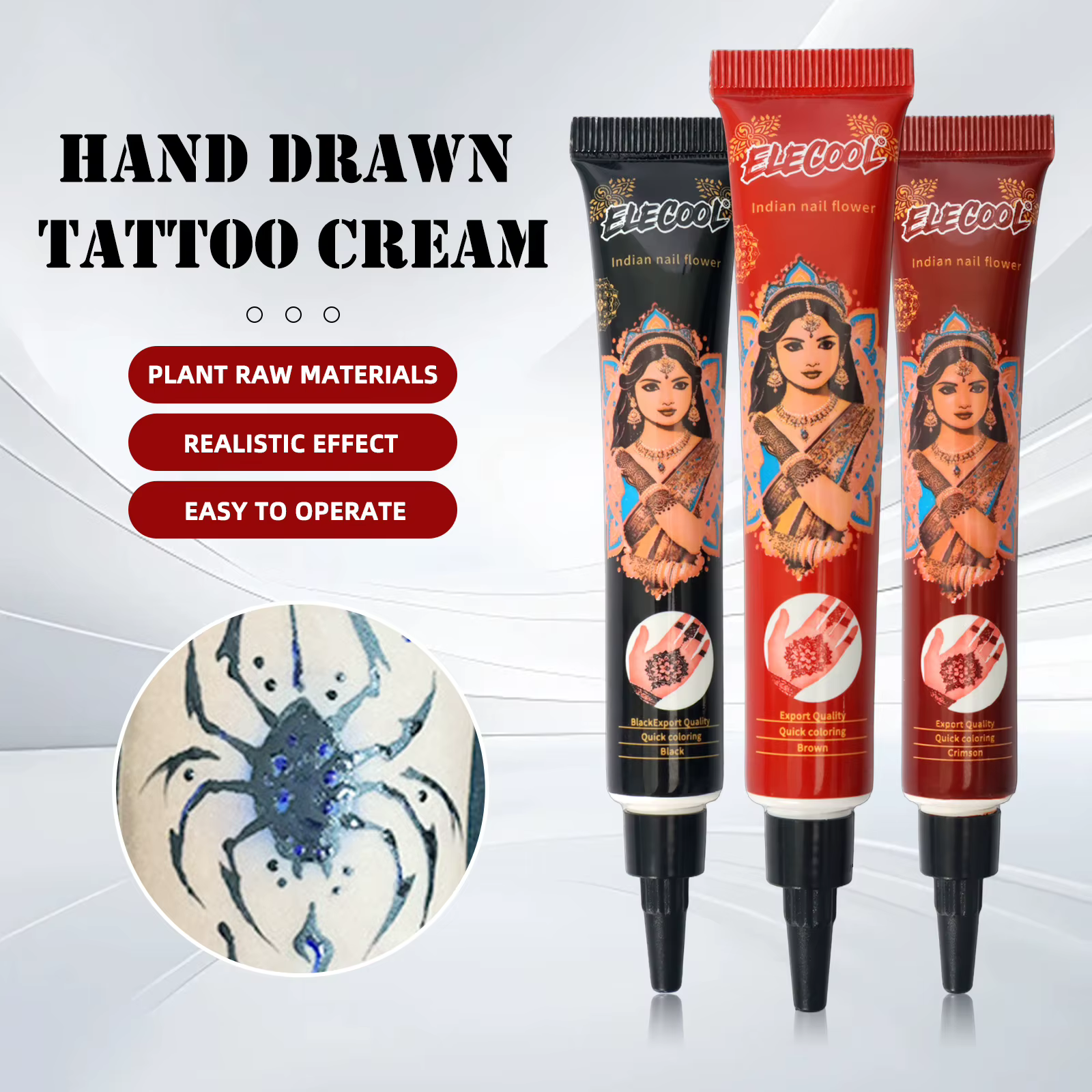 Crème de henné brun naturel et biologique, 1/6 pièces, crème de henné brun pour tatouage, tatouage temporaire, crème de henné semi-permanente