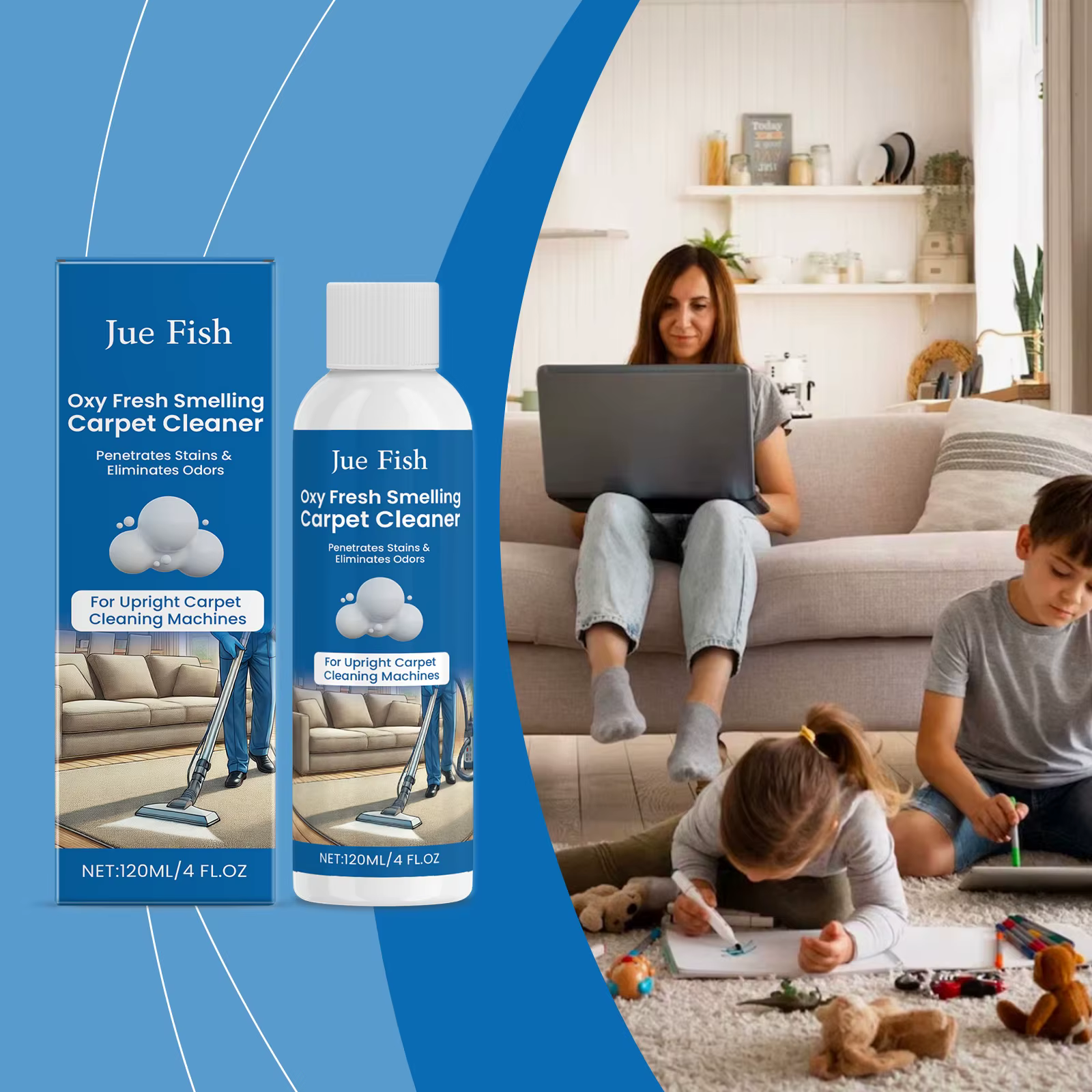 Jue-Fish Nettoyant pour tapis, Nettoyage des tissus pour tapis Nettoyant les taches Nettoyant à l'huile de café