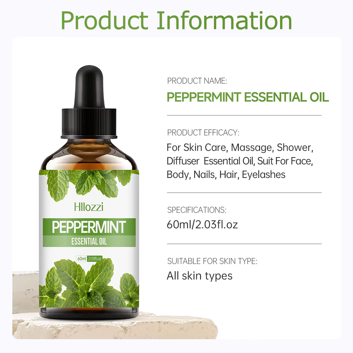 100 ml/60 ml/30 ml huile essentielle de menthe poivrée hydratante multifonctionnelle