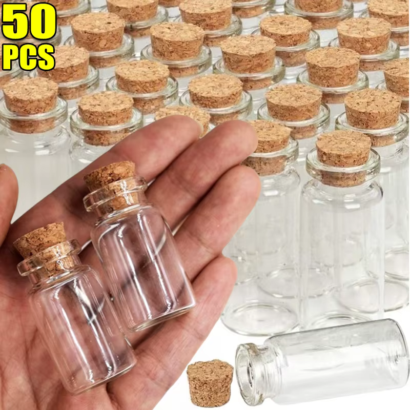 Petites bouteilles en verre avec liège, petits pots en verre vides, flacons d'art artisanal, bouteilles de souhait transparentes, cadeaux de fête d'anniversaire et de mariage
