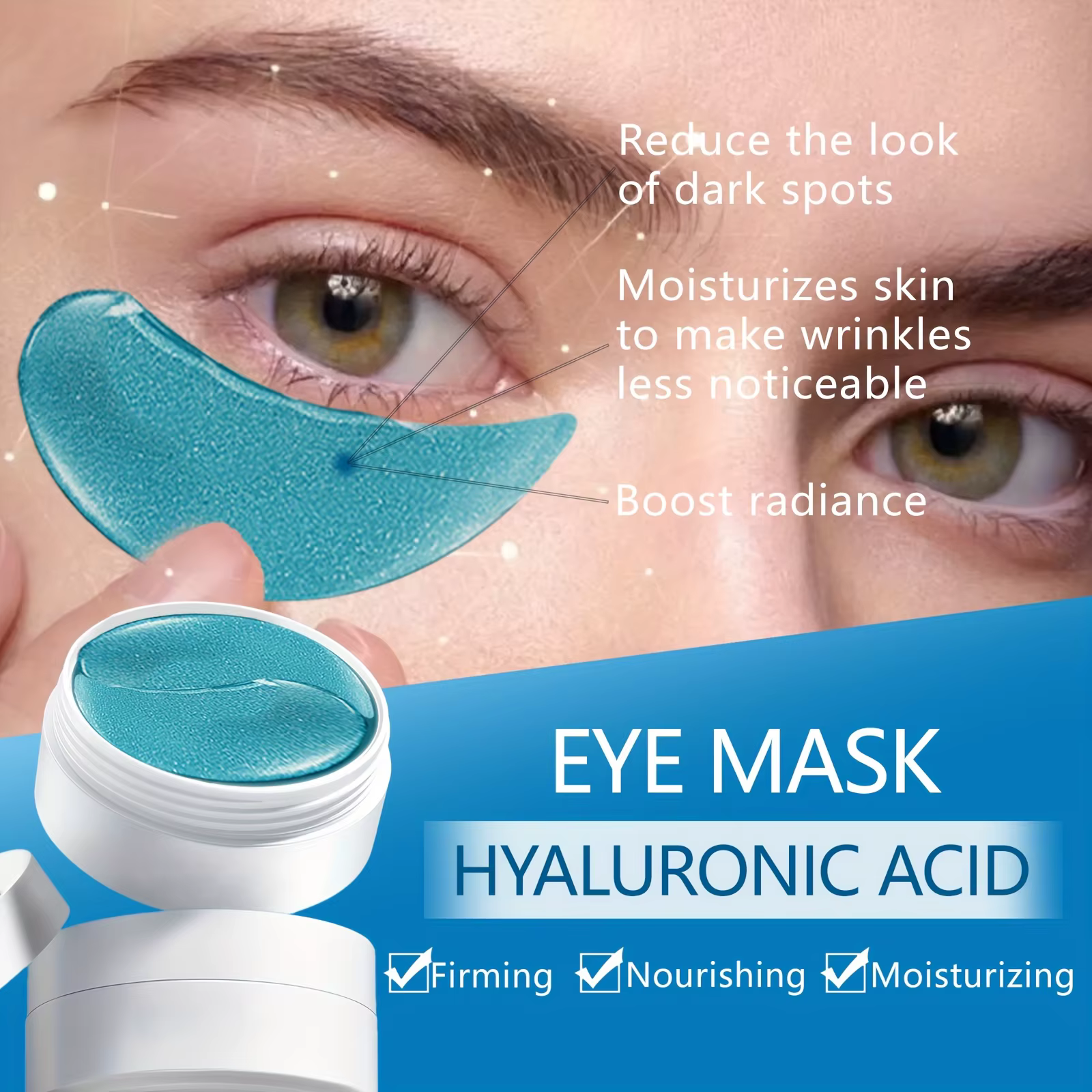 60 pièces/1 boîtes de masque pour les yeux anti-rides à l'acide hyaluronique