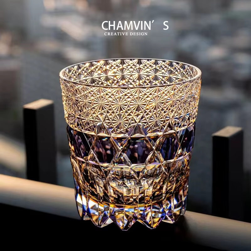 CHAMVIN'S améthyste Edo Kiriko verre à whisky gravé à la main gobelet en cristal articles de bar