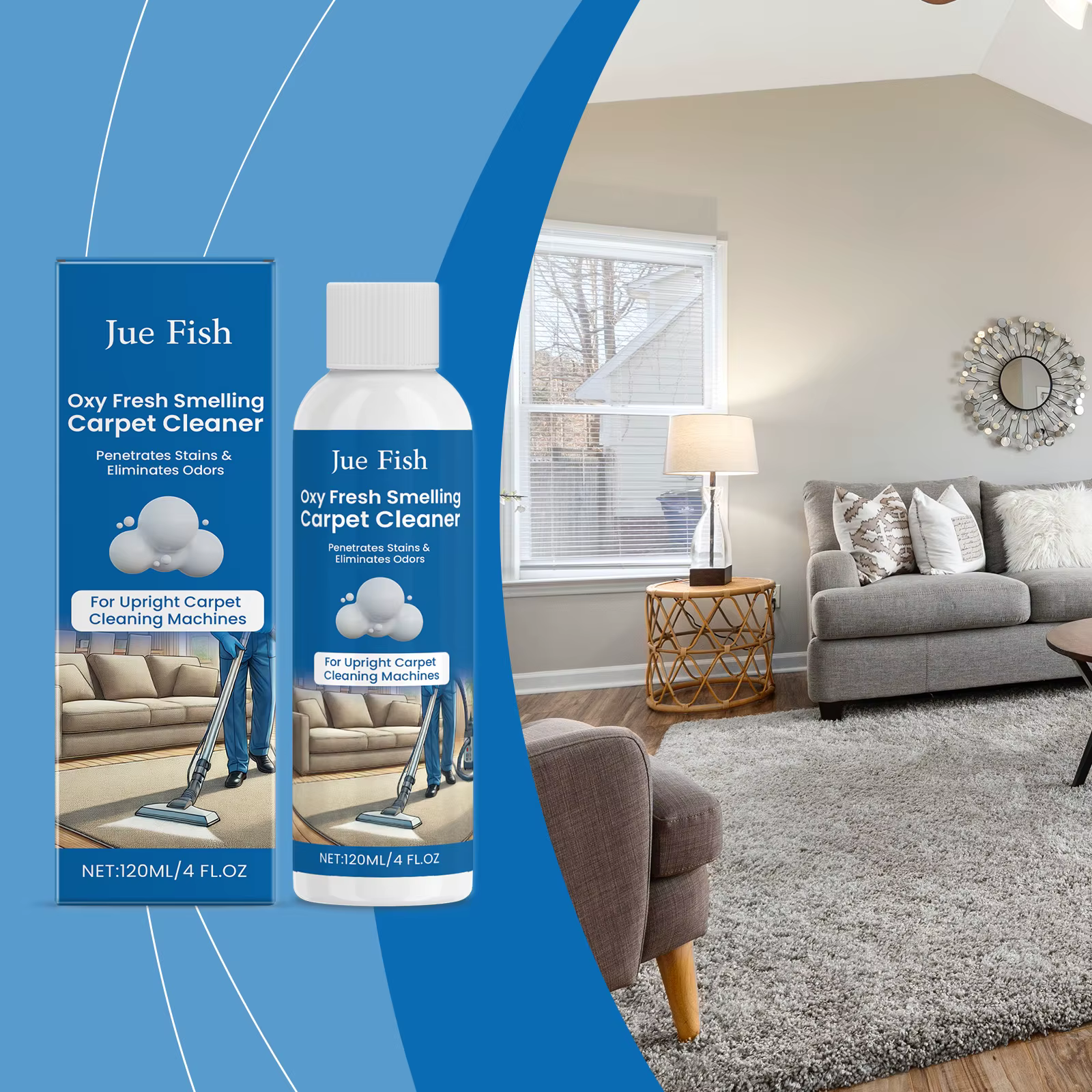 Jue-Fish Nettoyant pour tapis, Nettoyage des tissus pour tapis Nettoyant les taches Nettoyant à l'huile de café
