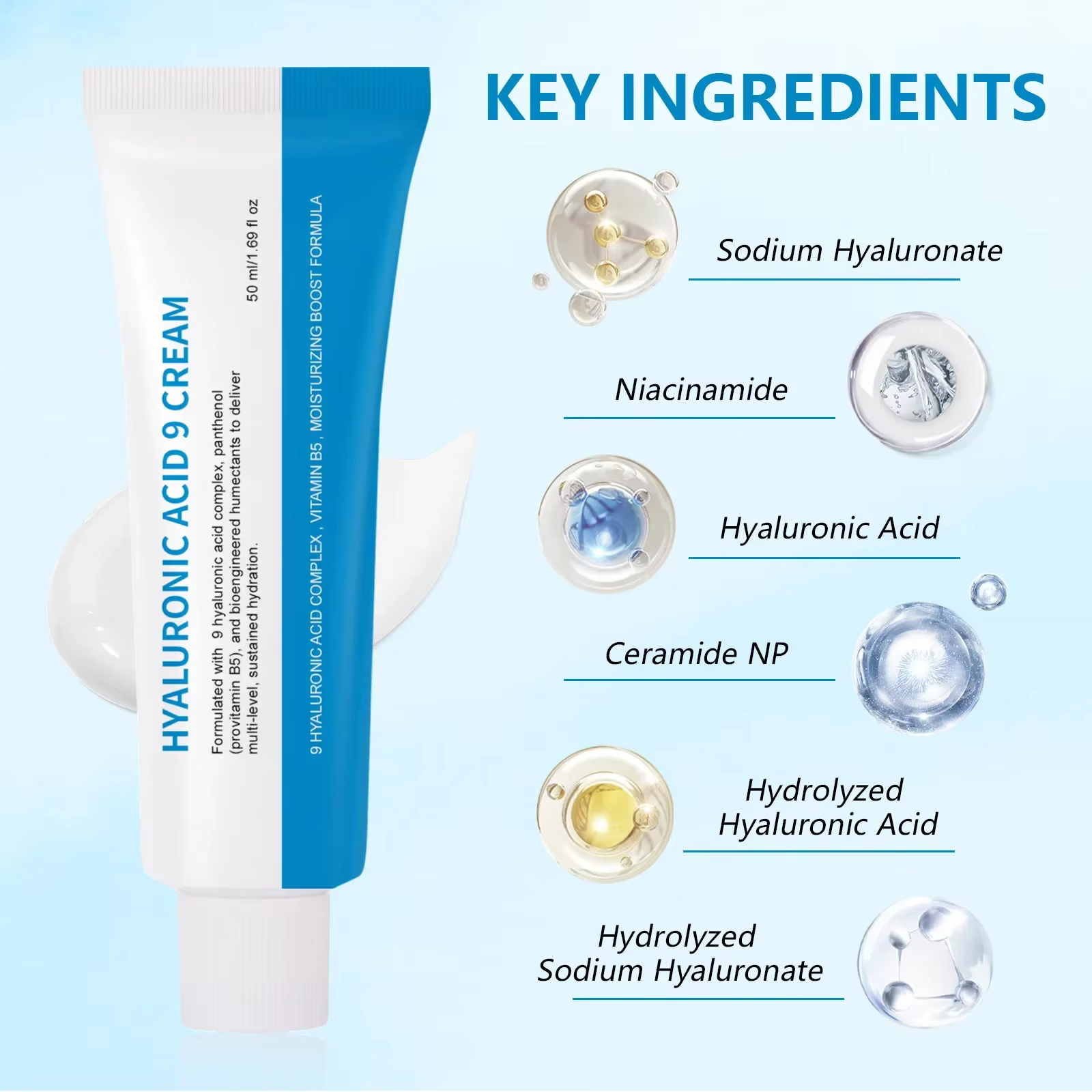 Acide hyaluronique 9 crème complexe vitamine B5 hydratation profonde Anti-âge apaise l'irritation accélère la barrière de guérison soin réparateur