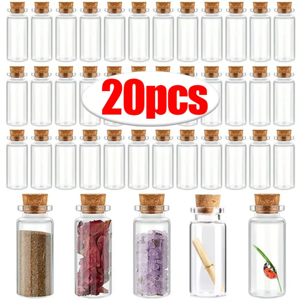 Bouteilles en verre avec bouchon en liège, 20/10 pièces, bricolage, cadeau d'anniversaire, Message vide Transparent, bouteille de souhait, décor de fête de mariage et de noël