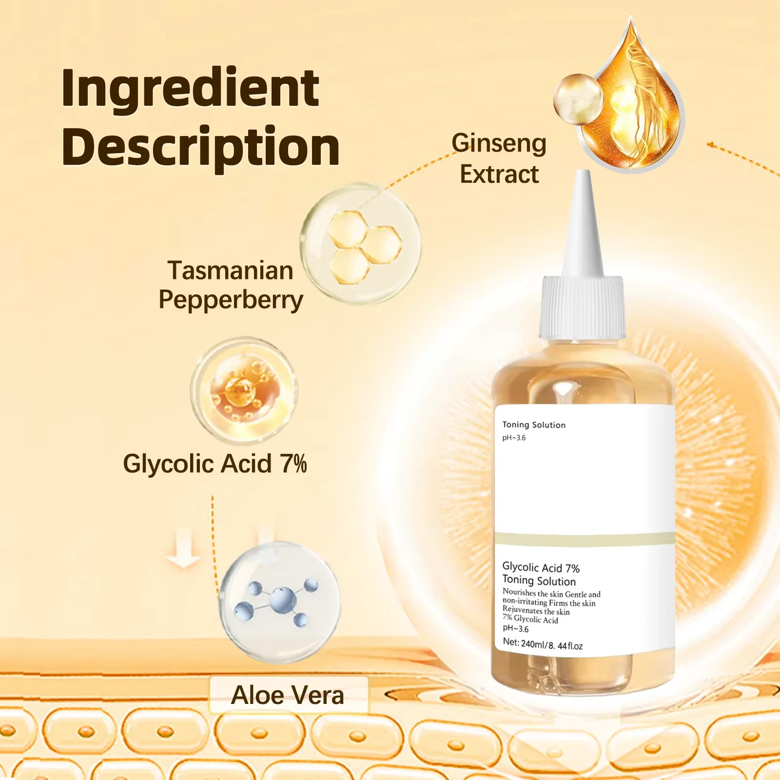 Solution tonifiante à l'acide glycolique 7% pour cent