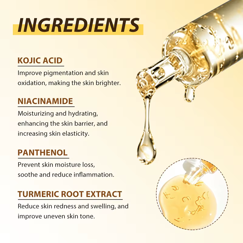 Sérum Ampoule Visage à l'Acide Kojique et au Curcuma avec Niacinamide – Essence Hydratante et Nourrissante en Profondeur