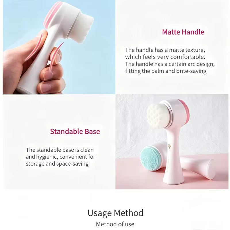 Brosse faciale double face avec poils en silicone doux