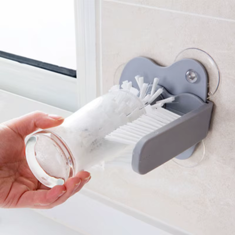 Brosse de nettoyage de bouteille d'eau d'évier, brosse de tasse en verre, nettoyeur de gobelets, forte aspiration, brosse de nettoyage paresseux, tasse de barre en verre, outils de cuisine