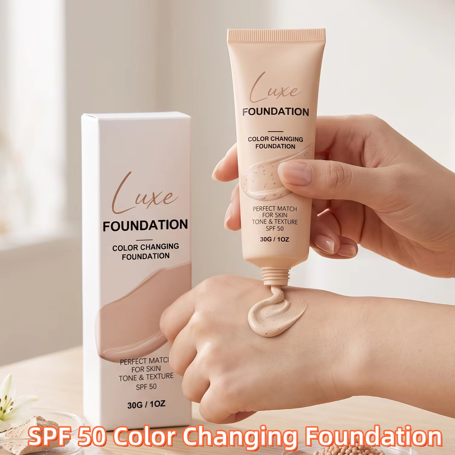 Fond de teint changeant de couleur SPF 50, couvrance naturelle, fond de teint liquide ajustable, léger, longue tenue, base de maquillage pour tous les types de peau