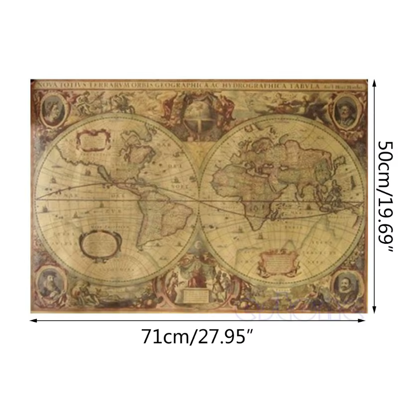 Affiche carte du monde en papier brun 256, 71x50cm, rétro vintage, vieux globe, décoration de la maison
