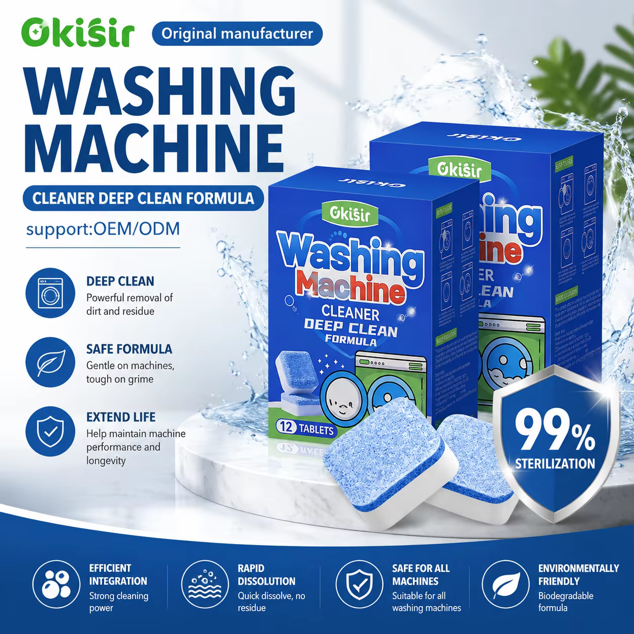 Tablette effervescente nettoyante pour lave-linge, tablette de nettoyage et de décontamination entièrement automatique pour le détartrage du bac de lavage