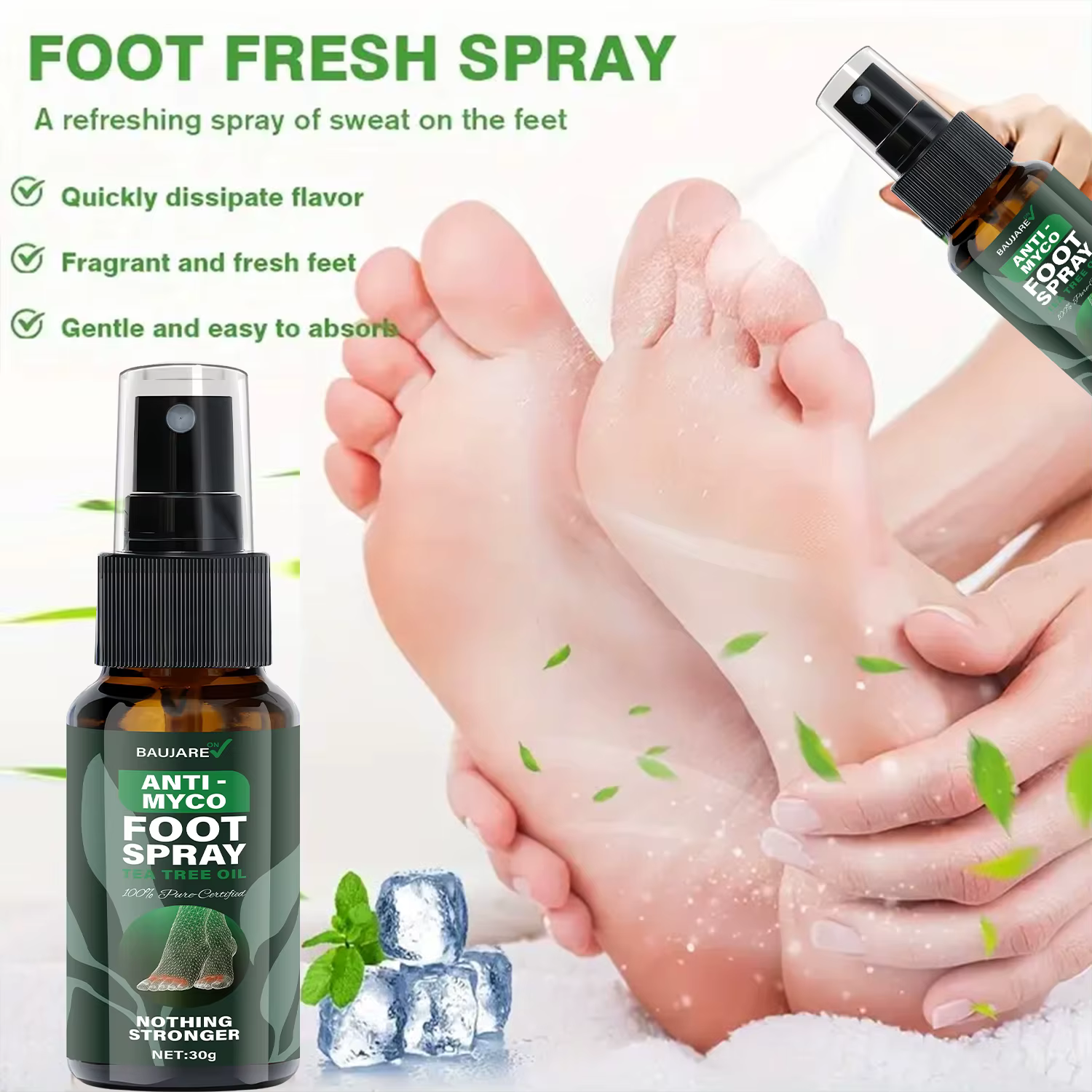 Spray pour les pieds anti-myco avec huile d'arbre à thé – Formule certifiée la plus forte à 100 % de flûte pour une