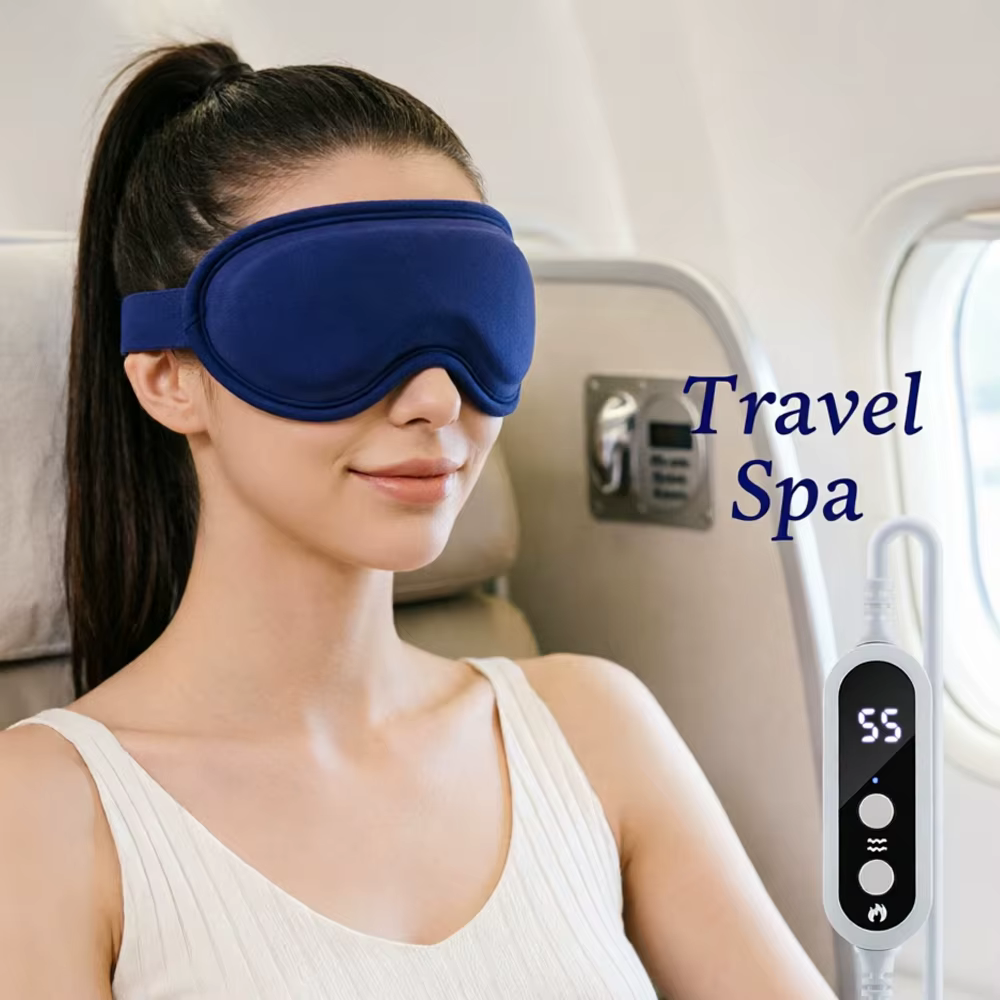 Masque Yeux Chauffant Masseur Oculaire 3D Vibration Compress Chaude Anti-Cernes Poches Occultant Aide Sommeil Spa Voyage
