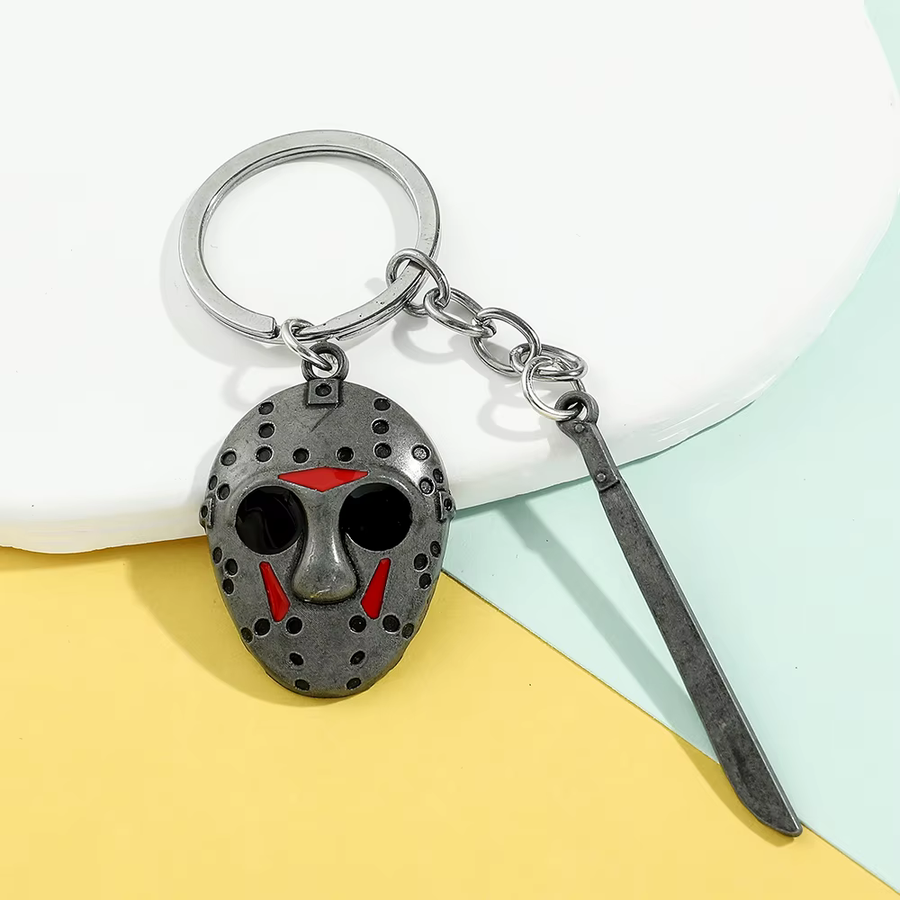 Porte-clés de film d'horreur Halloween, masque de hockey, machette, porte-clés en métal, pendentifs, accessoires de cosplay pour hommes et femmes, accessoires pour sac à dos