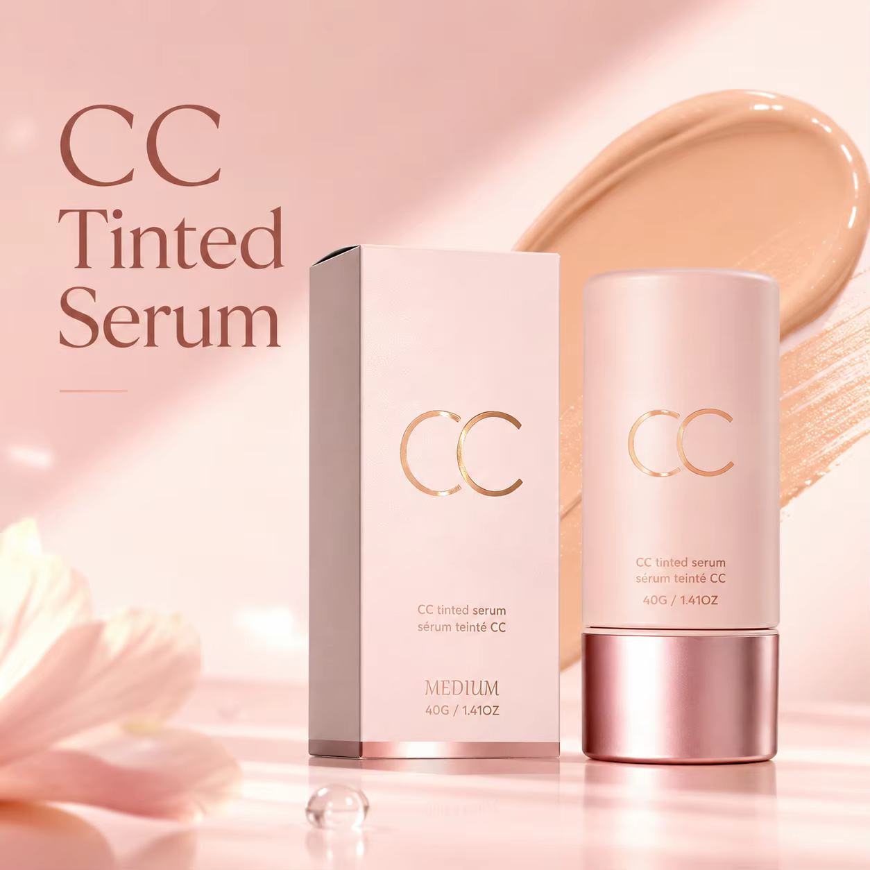 Sérum Teinté Correcteur de Couleur CC, Sérum Teinté Auto-Adaptatif au Teint, Sans Agglomération, Fini Naturel, Sérum Fond de Teint Couvrant