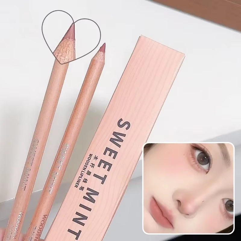 Crayon à lèvres Rose mat, longue durée, naturel, pôle en bois, couleur chair, marron, maquillage pour Contour des lèvres