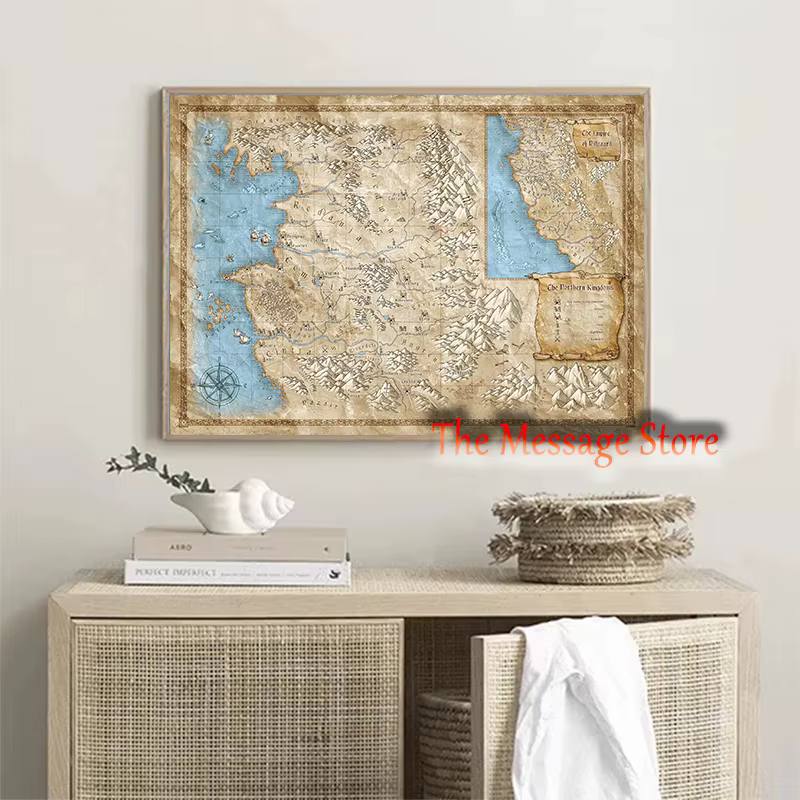 Carte du monde Witcher, localisation continentale, Art mural, jeu vidéo, décor de salle de Gamer, affiche, peinture sur toile, images murales, décoration de maison, cadeaux