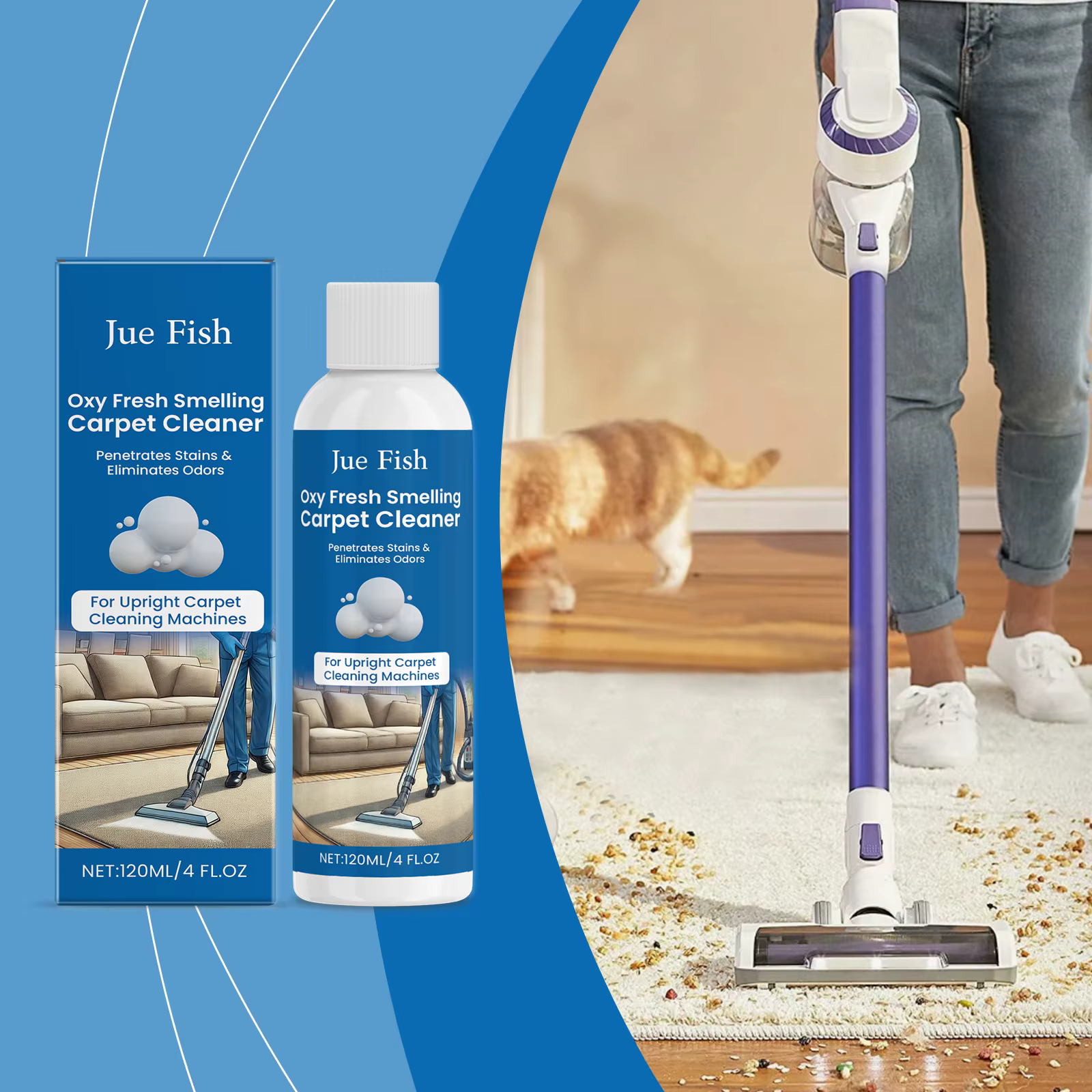 Jue-Fish Nettoyant pour tapis, Nettoyage des tissus pour tapis Nettoyant les taches Nettoyant à l'huile de café