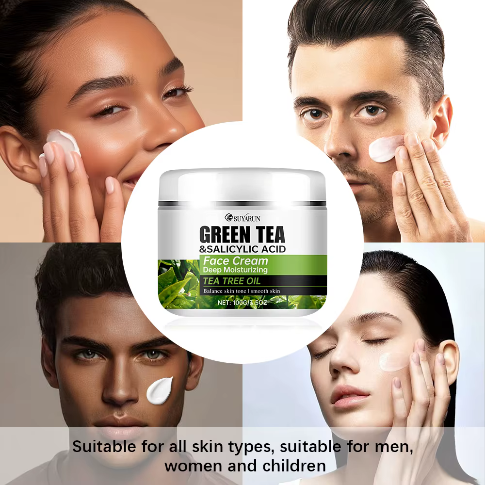 SUYARUN Crème pour le visage à l'huile d'arbre à thé et à l'acide salicylique au thé vert - Traitement de l'acné
