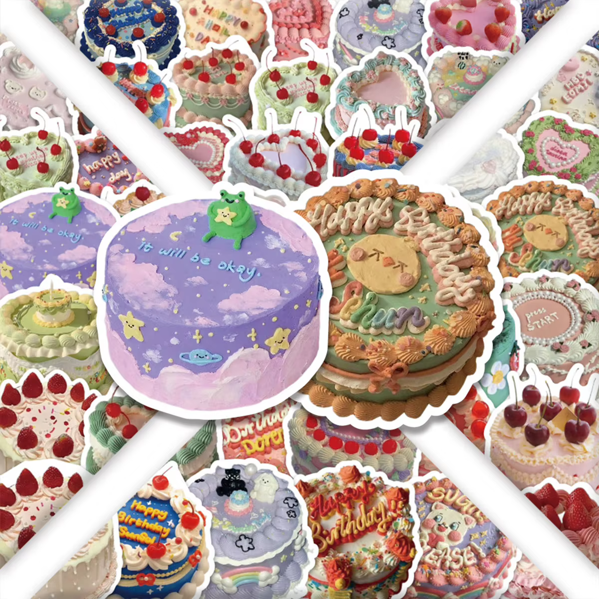 60 pièces d'autocollants de gâteau crème rétro, motifs de desserts colorés, adaptés aux journaux, aux scrapbooking et aux décorations de fête