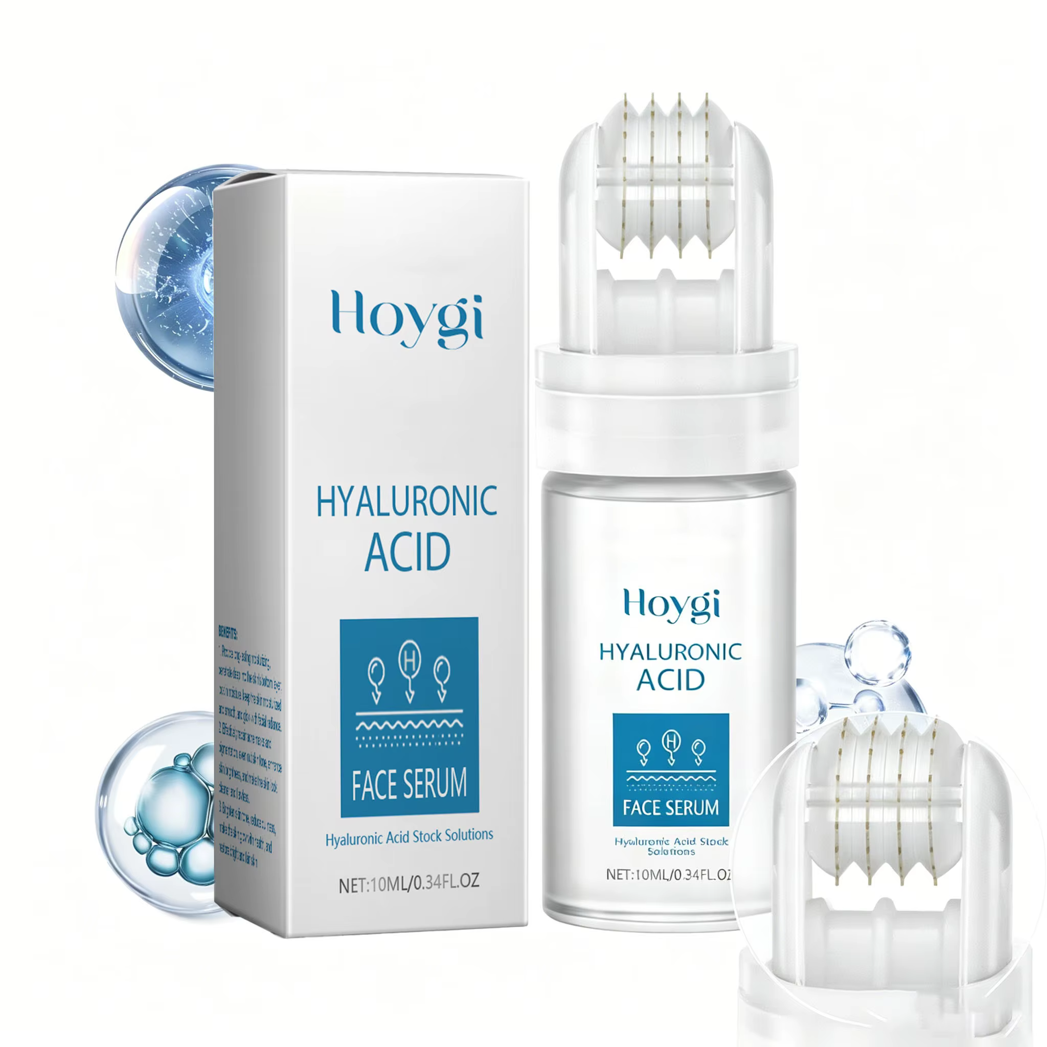 Sérum Visage à l'Acide Hyaluronique 10ML avec Applicateur à Billes – Hydratation Profonde