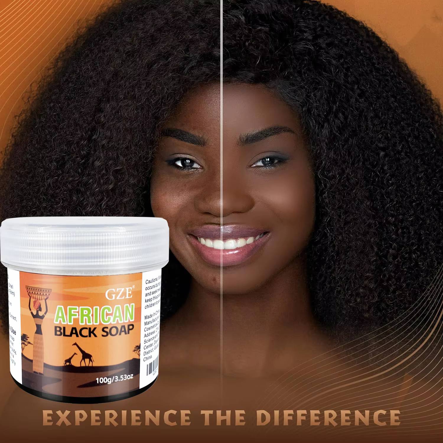 GZE Savon noir africain nettoyant 3 en 1 pour le visage