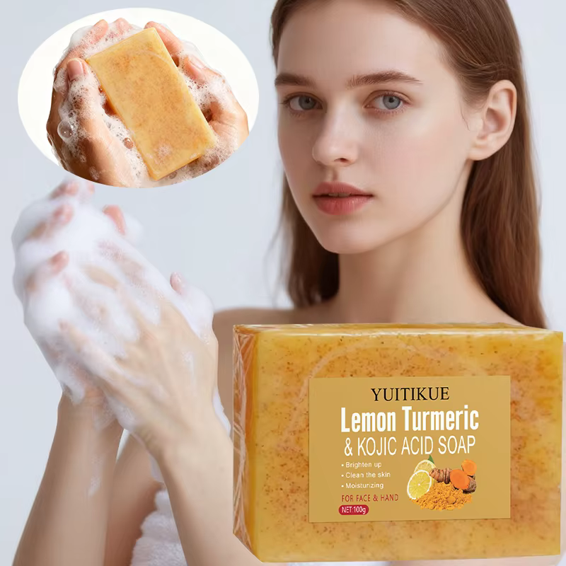 YUITIKUE savon exfoliant au citron et au curcuma illumine la peau hydrate pour le visage et les mains nettoyage en profondeur barre de soin naturelle