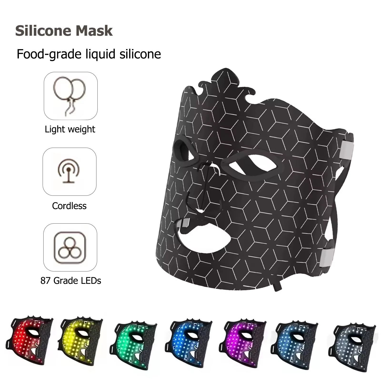 Masque facial LED 7 couleurs sans fil portable