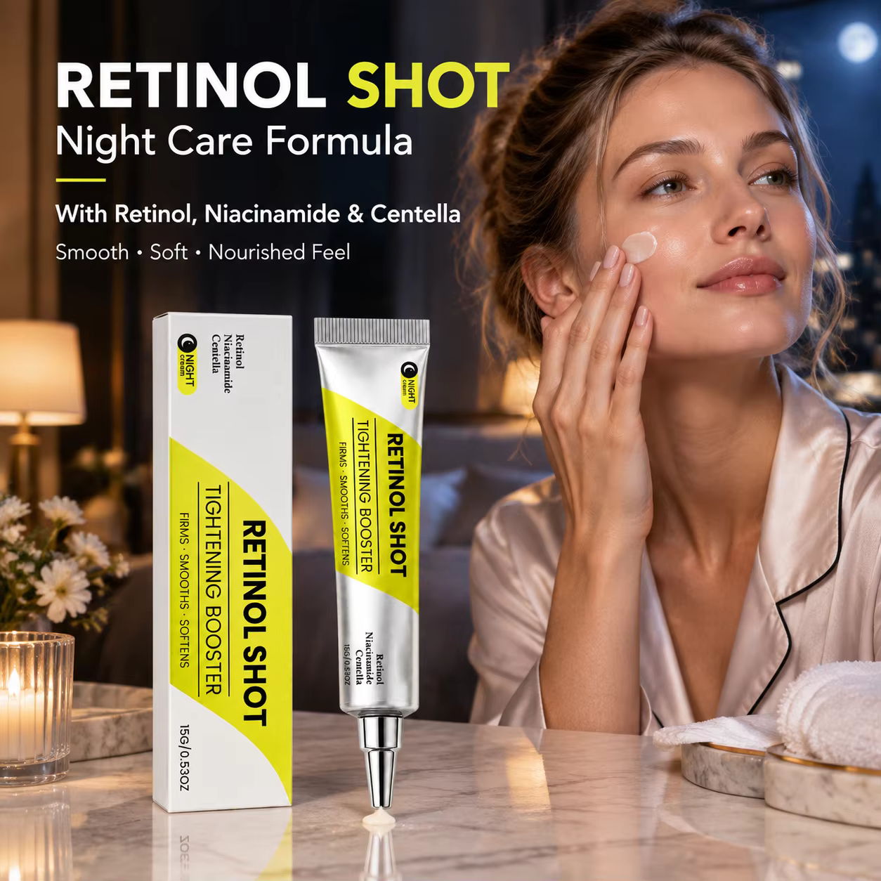 Crème de nuit au rétinol, hydratant pour le visage, soin hydratant, crème pour le visage à base de niacinamide et de centella, crème de soin quotidienne pour la peau, 15 g.