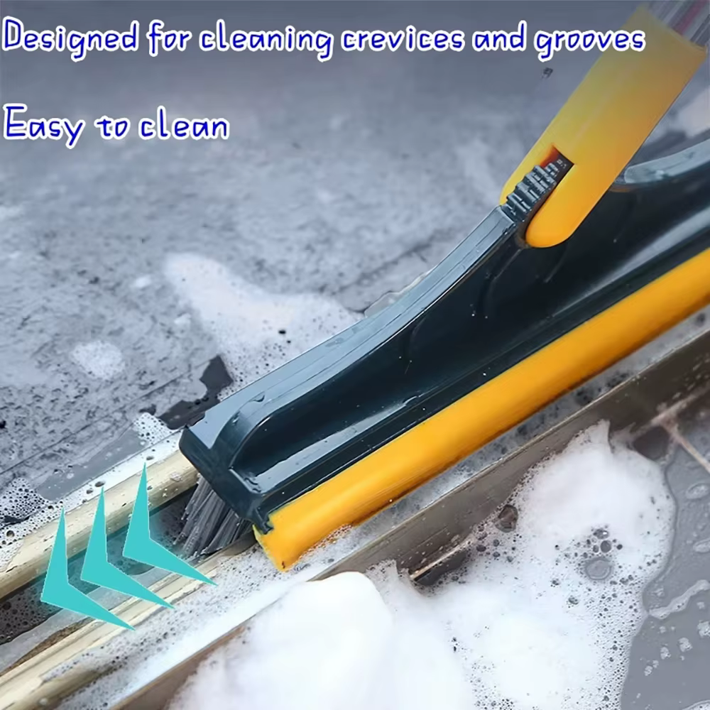 Brosse de nettoyage 2-en-1 pour sol de salle de bain, brosse à long manche avec raclette amovible, balai magique, outil de nettoyage pour carrelage et cuisine
