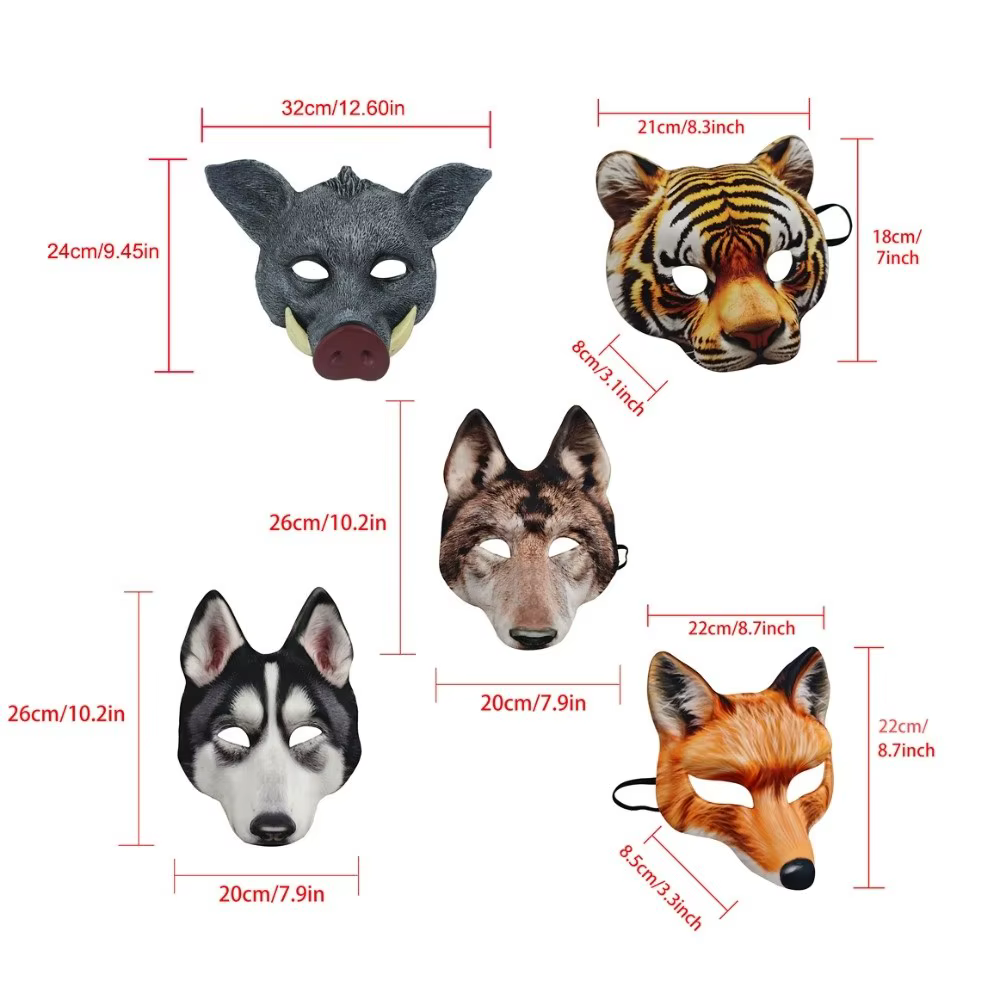 Masque de loup-garou drôle d'halloween, accessoires de fête, tigre Husky EVA, sangle élastique, Cosplay, demi-masque unisexe