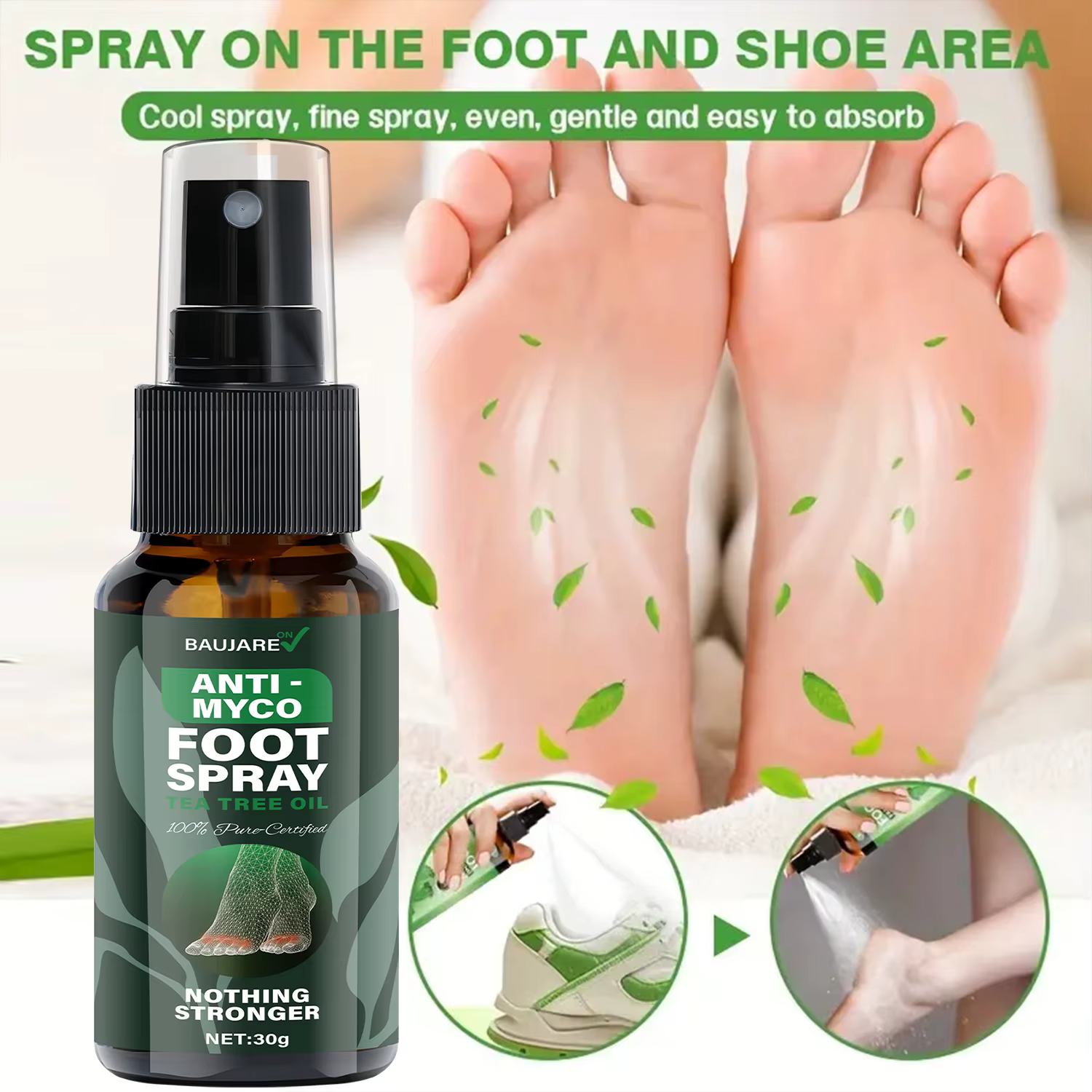 Spray pour les pieds anti-myco avec huile d'arbre à thé – Formule certifiée la plus forte à 100 % de flûte pour une