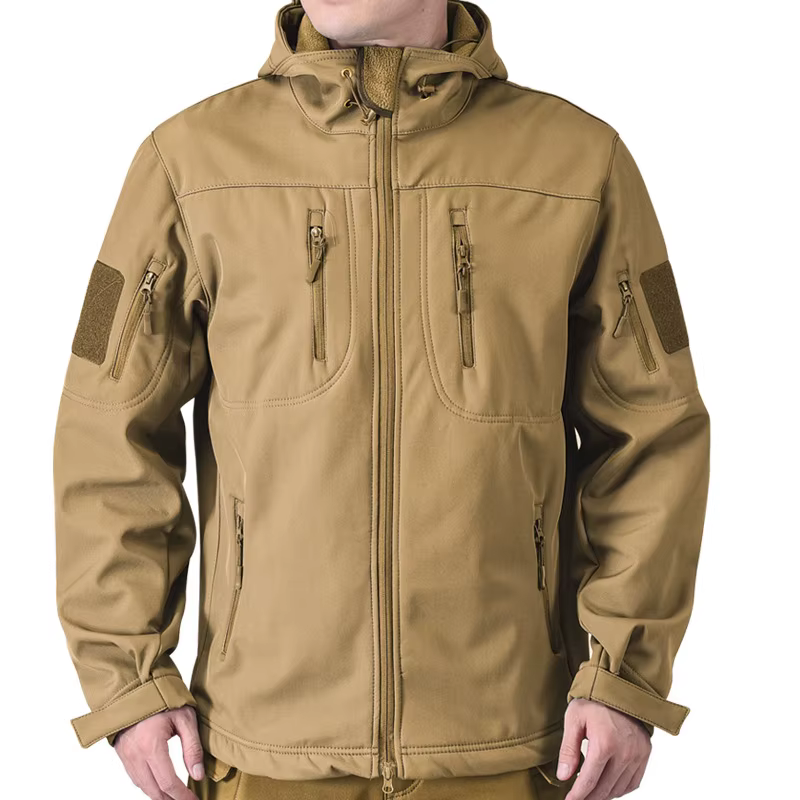 Veste à capuche coupe-vent en peau de requin pour homme, nouvelle veste tactique militaire kaki, veste softshell zippée pour homme, idéale pour l'escalade en plein air