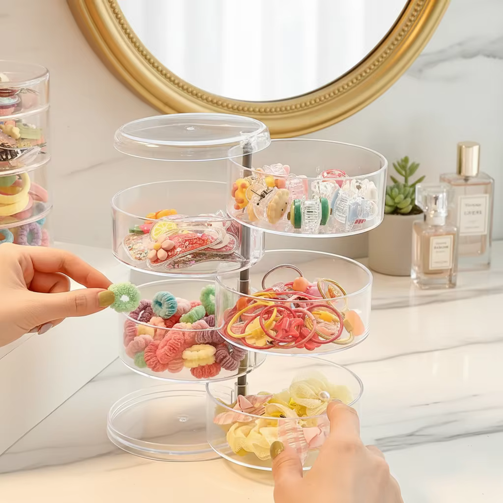 Boîte de rangement pour accessoires de cheveux en acrylique, élastiques, pinces à cheveux, coiffes, boîte à bijoux