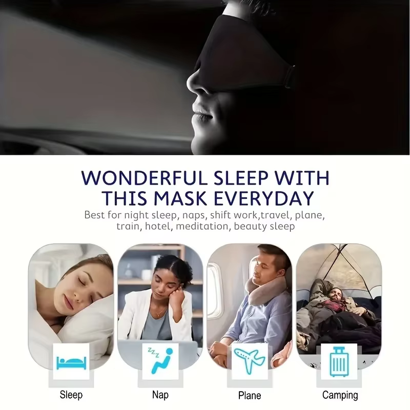 Masque de sommeil ergonomique ultra-doux pour une occultation totale de la lumière – Sangle réglable, respirant et léger