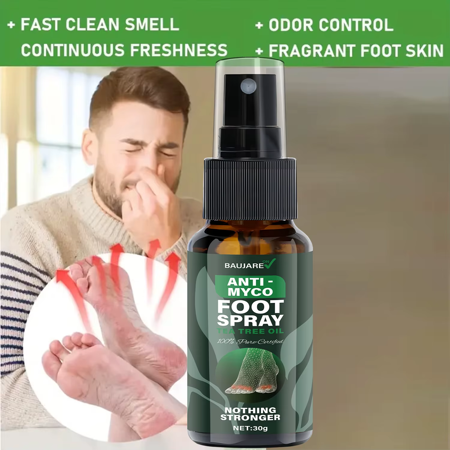 Spray pour les pieds anti-myco avec huile d'arbre à thé – Formule certifiée la plus forte à 100 % de flûte pour une