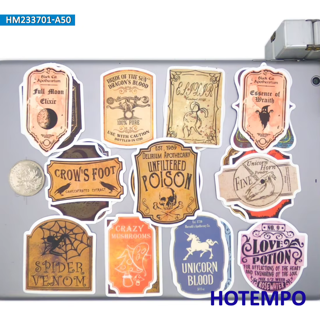 Ensemble d'autocollants pour étiquettes de potion magique, art d'alchimie rétro, breuvage sorcière, pour ordinateur portable, voiture, téléphone, moto, pack d'autocollants amusants, 20/30/50 pièces