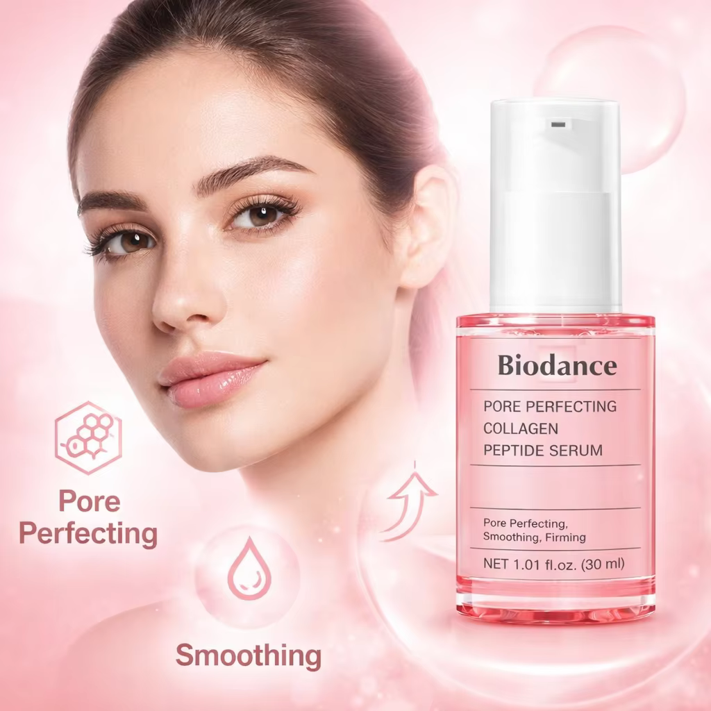 Sérum Coréen au Collagène et Peptides pour Affiner les Pores & Sérum Hydro Cera-nol, Essence Hydratante Apaisante pour le Soin des Pores du Visage 30ml
