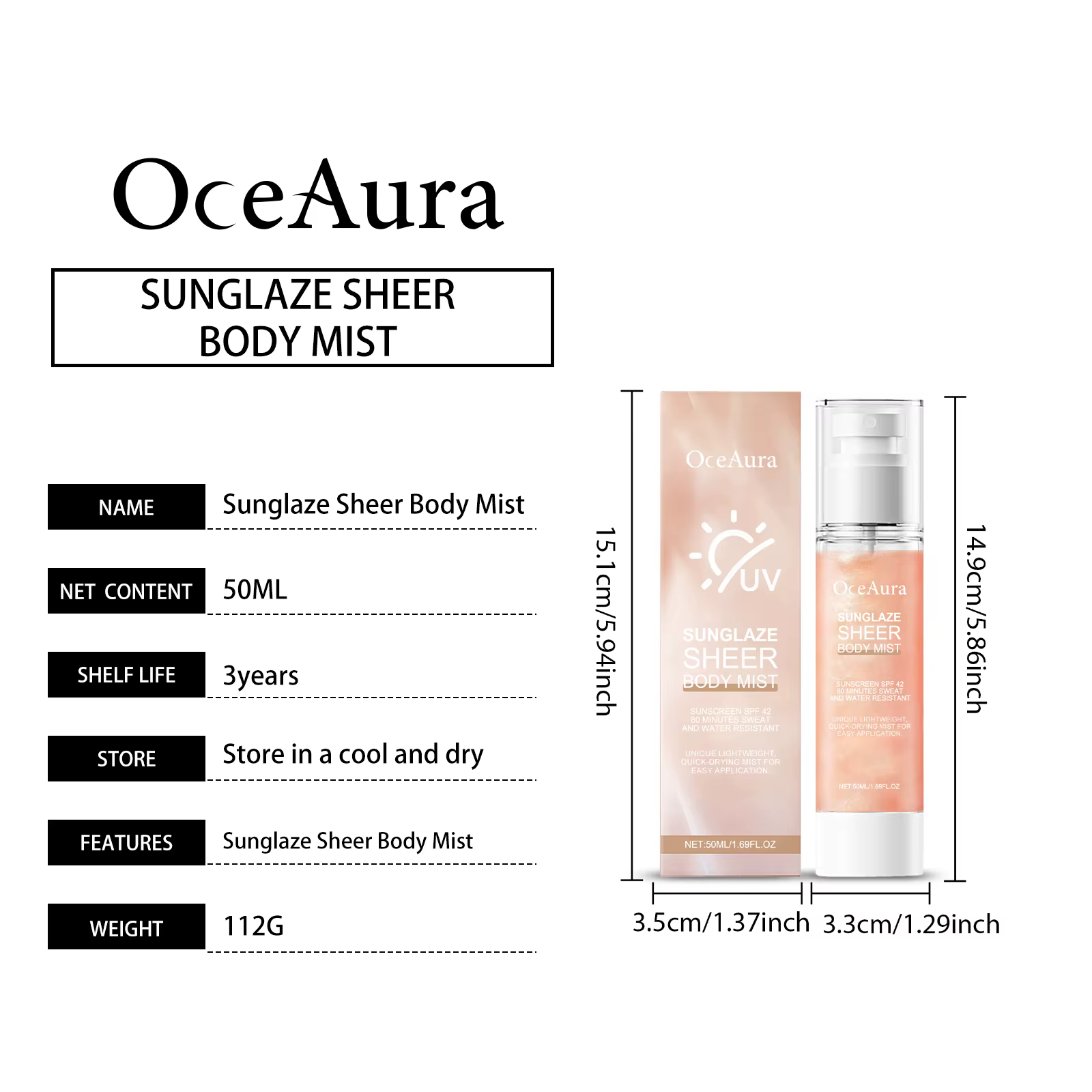 Spray solaire rafraîchissant SPF 50+ PA+++ Protection UV longue durée et hydratant illuminateur pour les soins quotidiens de la peau en extérieur en été