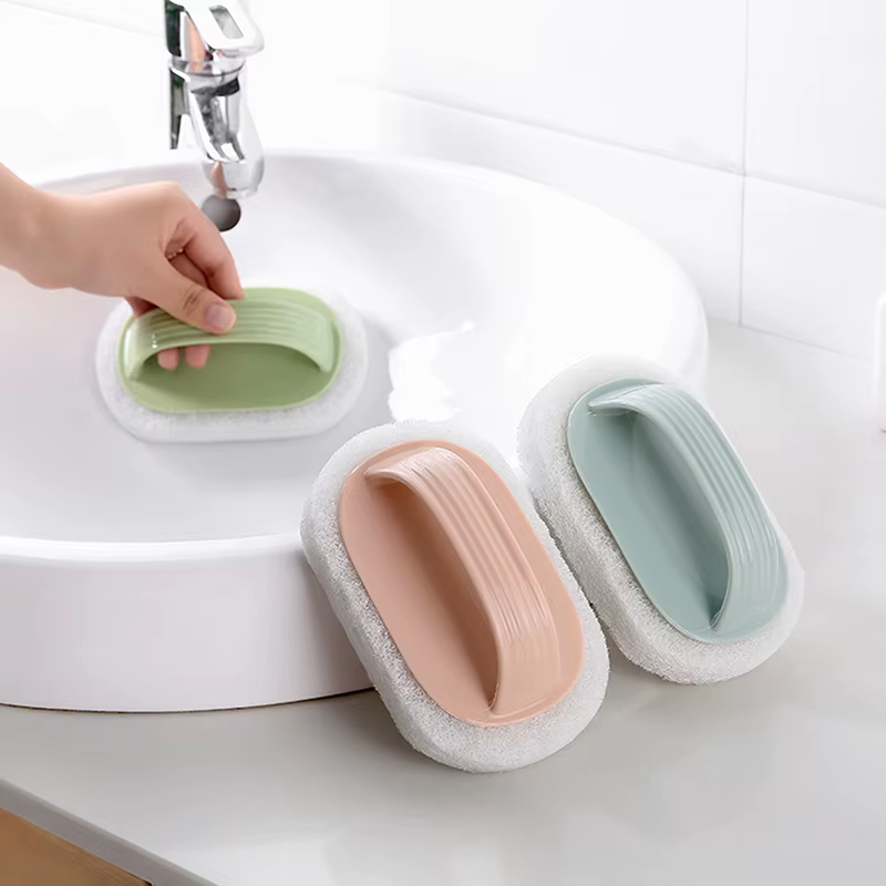 Brosse de nettoyage murale de cuisine, salle de bains, toilettes, poignée en verre, éponge de bain, baignoire, outils de nettoyage en céramique
