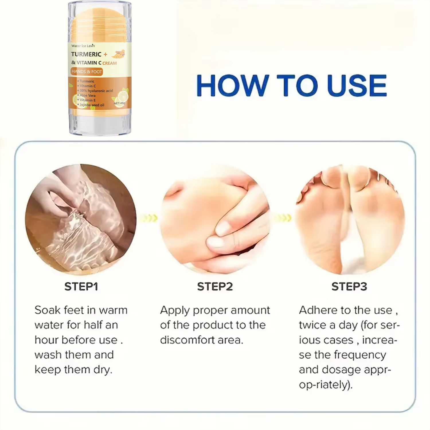 Crème Mains et Pieds au Curcuma et Vitamine C 45g avec Acide Hyaluronique