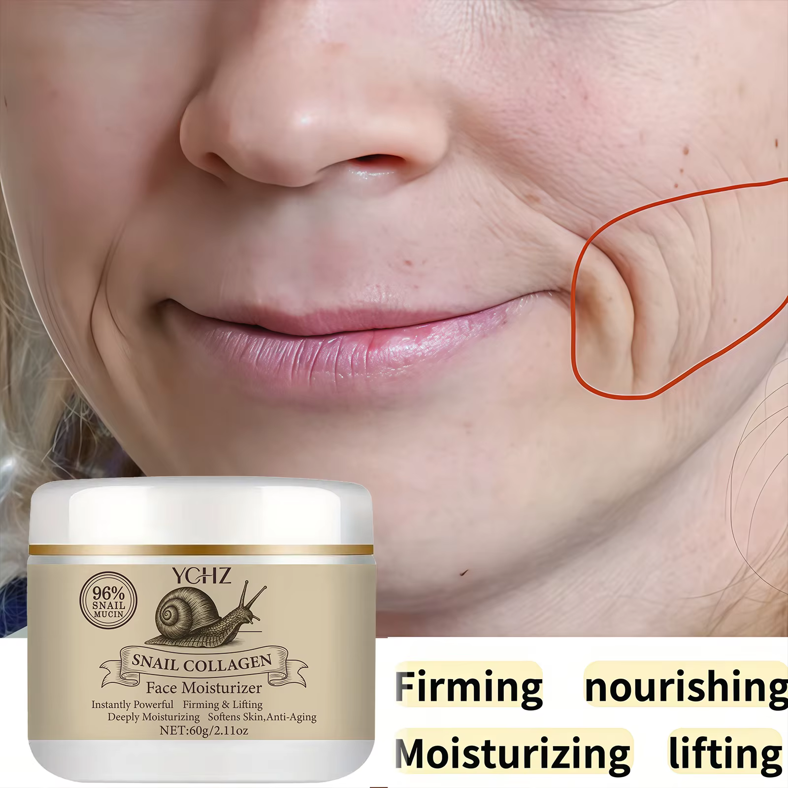 Crème à la sécrétion d'escargot et au collagène - 60g - Hydratation 24h - Lissage instantané - Contient 96% de mucine